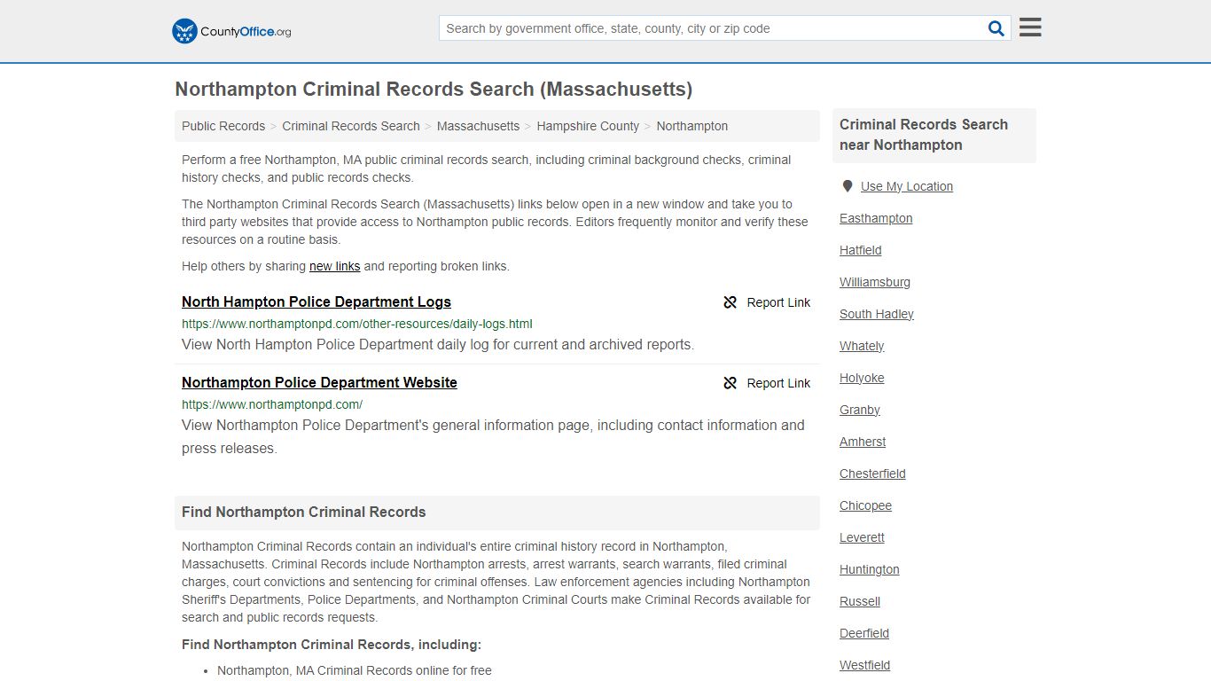 Northampton Criminal Records Search (Massachusetts) - County Office